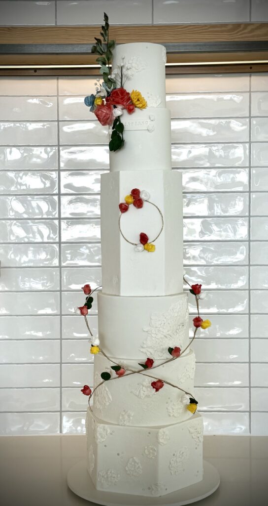 White Wedding Cake With Wafer Paper Flowers