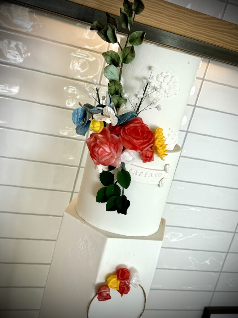 White Wedding Cake with Wafer Paper Flowers