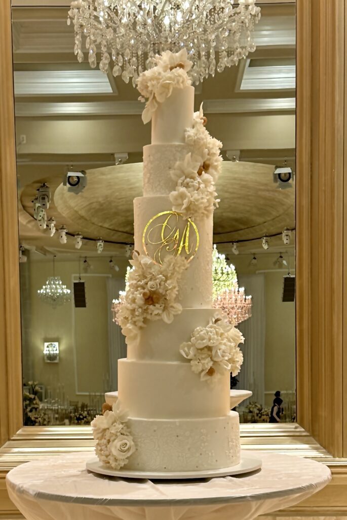 All White Wedding Cake with White Sugar Flowers